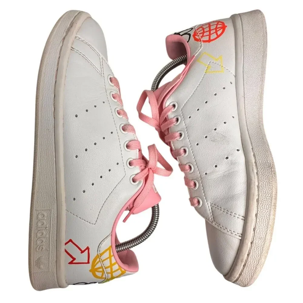 Adidas‎ Stan Smith FX5680 Doodle Graphic Leather Sneakers Pink White 8.5